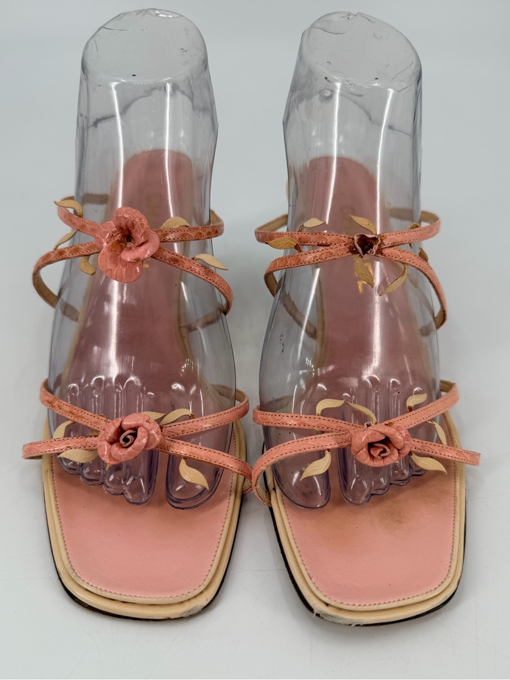 Vintage Y2K Chanel 2001 Rare Strappy Pink Dainty Rosebud Rose Sandals 38.5 FLAWS - Picture 2 of 10